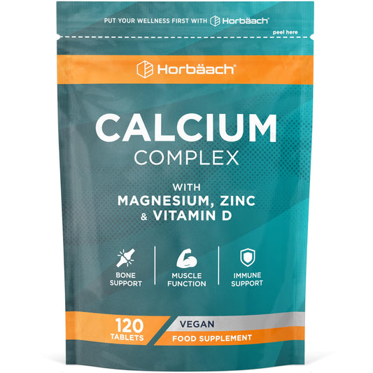 Horbäach Calcium Tablets | Calcium, Magnesium, Zinc and Vitamin D | High Strength Complex | 120 Vegan Tablets | Supplement for Women & Men | Horbaach
