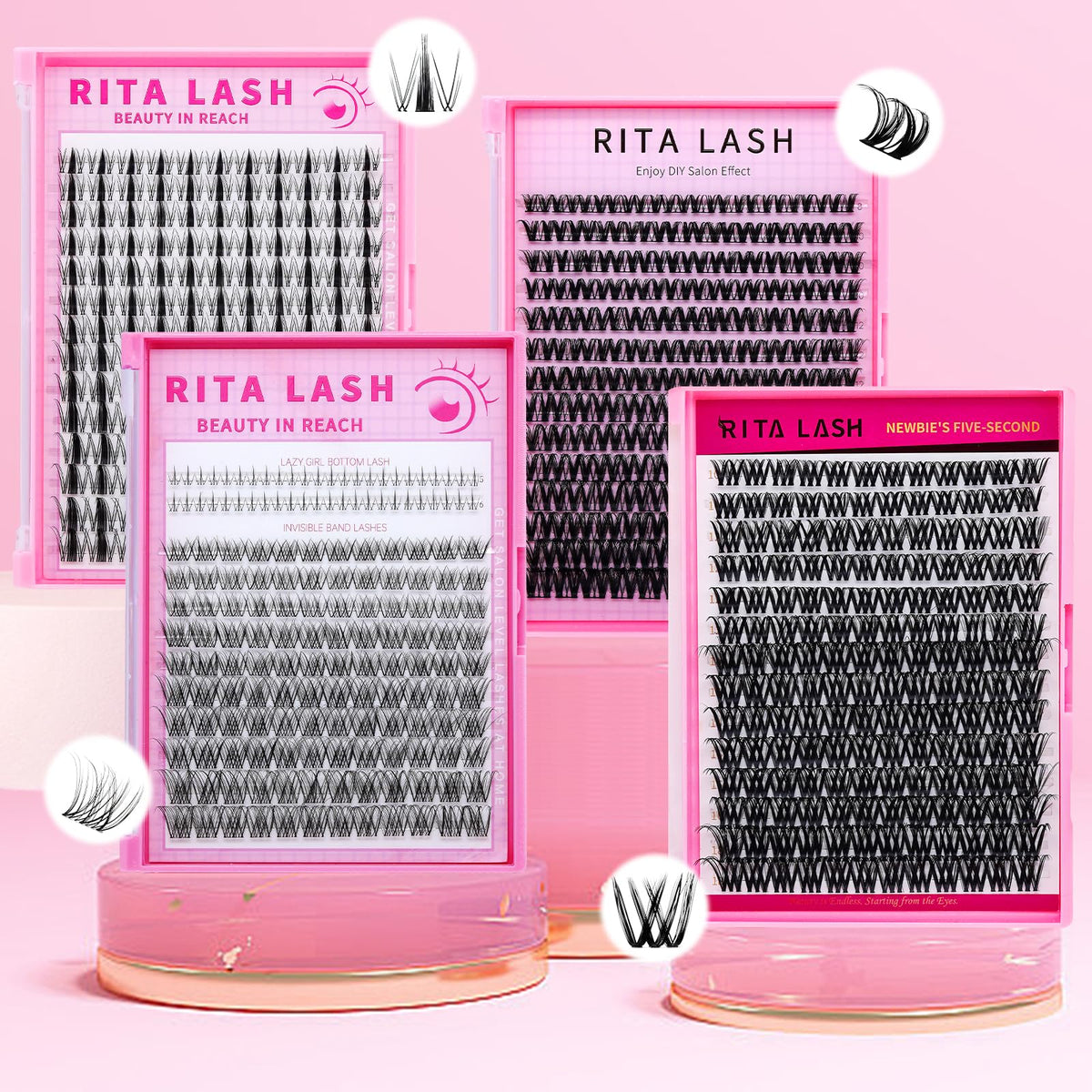 RITALASH Flora Lash Clusters Hybrid Volume Wispy Cluster Lashes WideSpan DIY Eyelash Extension Cat Eye Lashes Individual Eyelash Clusters Invisible Lash Band(Flora,8-18mm)