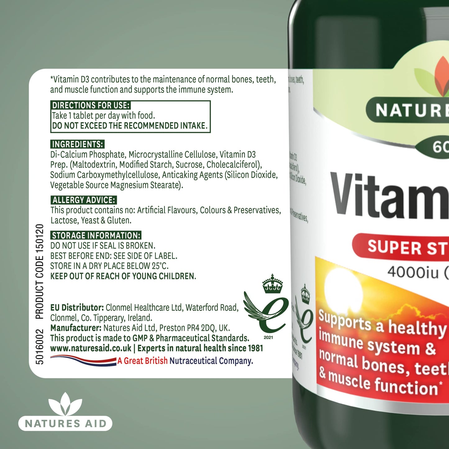 Natures Aid Super Strength Vitamin D3 4000iu, 60 Tablets