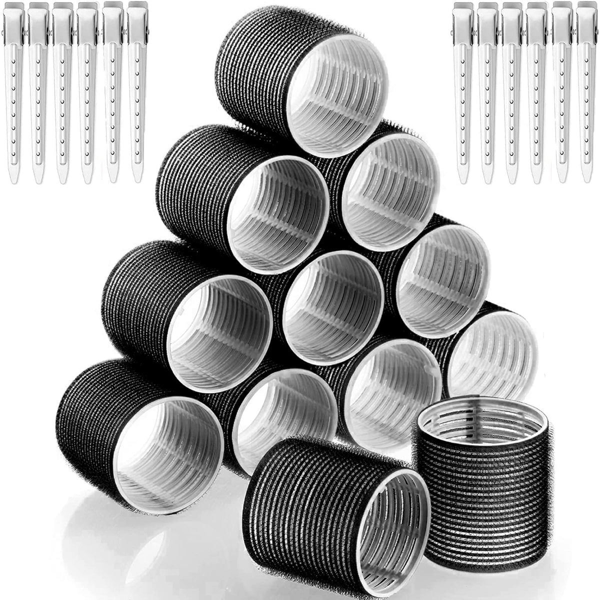 GNEUFVIE Hair Rollers Set 24 Pcs, Hair Curlers With 12 Pcs 48MM Self Grip Jumbo Hair Rollers & 12Pcs Duckbill Clip, Salon DIY Hairdressing Curlers Hair Curlers Rollers Tools for Long Medium Short Hair