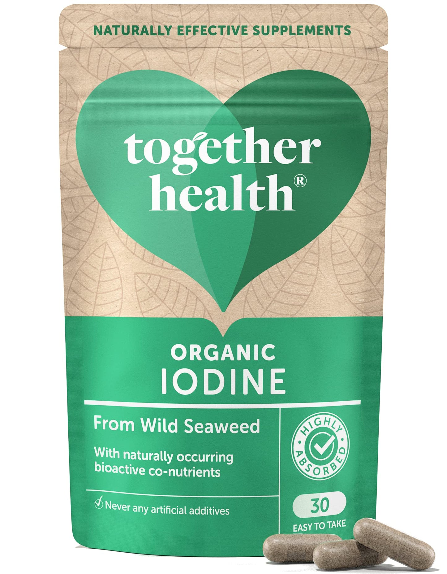Organic Seaweed Iodine Supplement – Together Health – from Organic Seaweed – Natural Source of Iodine – Vegan Friendly – Made in The UK – Pack of 2-60 Vegecaps