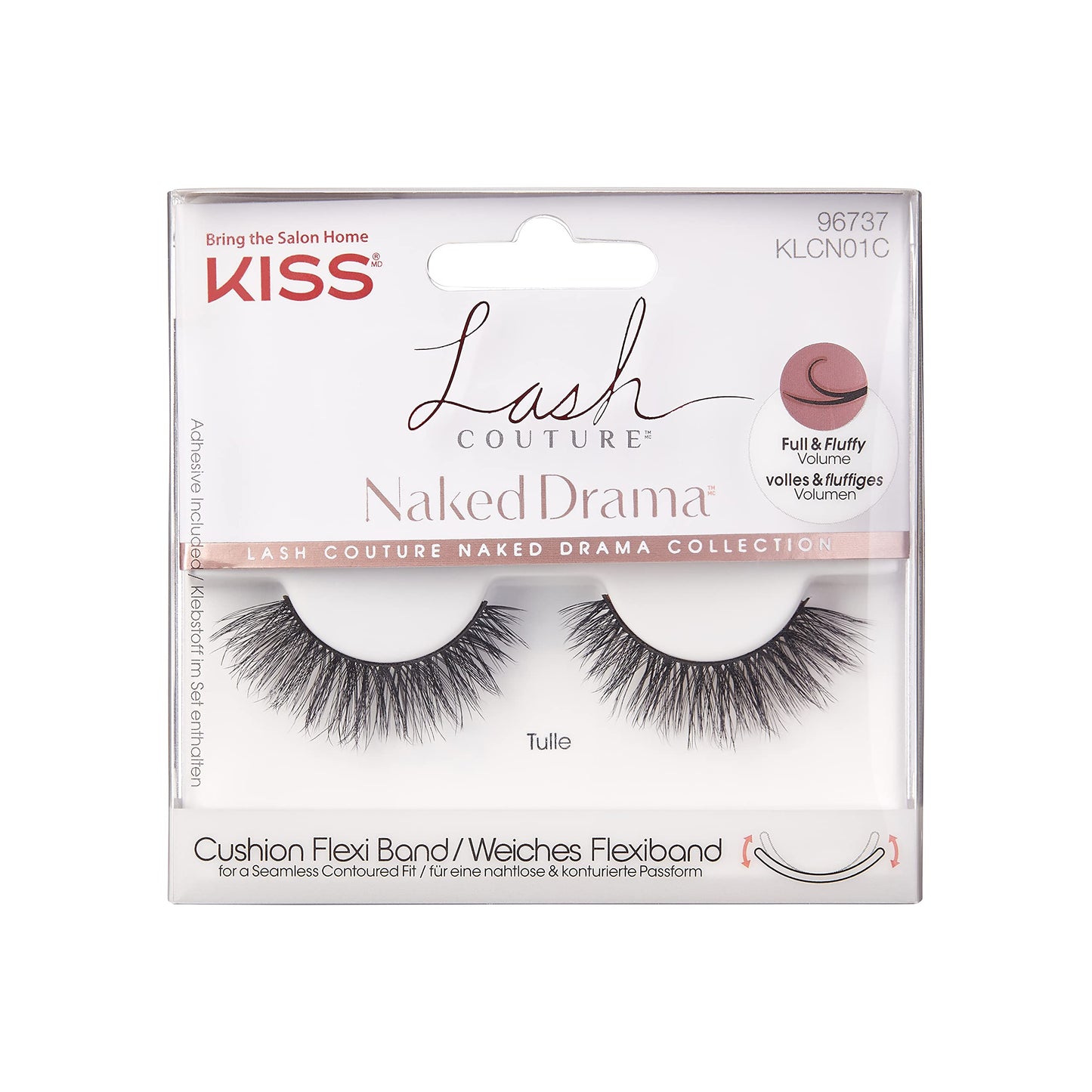 KISS Lash Couture Naked Drama Collection 1 Pair of False Lashes, Tulle, Full and Fluffy Faux Mink Fake Eyelashes with Cushion Flexi Band includes Lash Glue