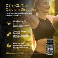 ElevateSupplementsNI Elevate Supplements Vitamins D3 + K2, 60 Capsules | High Strength Vitamin Supplement for Bone, Brain, Heart, Immune & Muscle Support | Bioactive & Antioxidant Formula | Daily Calcium Absorption Aid