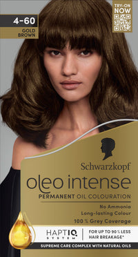 Schwarzkopf Oleo Intense Permanent Oil Colour 4-60 Gold Brown Hair Dye, 100% Grey Coverage, Conditioner with HaptIQ System, Long-Lasting Colour, Ammonia Free Hair Dye