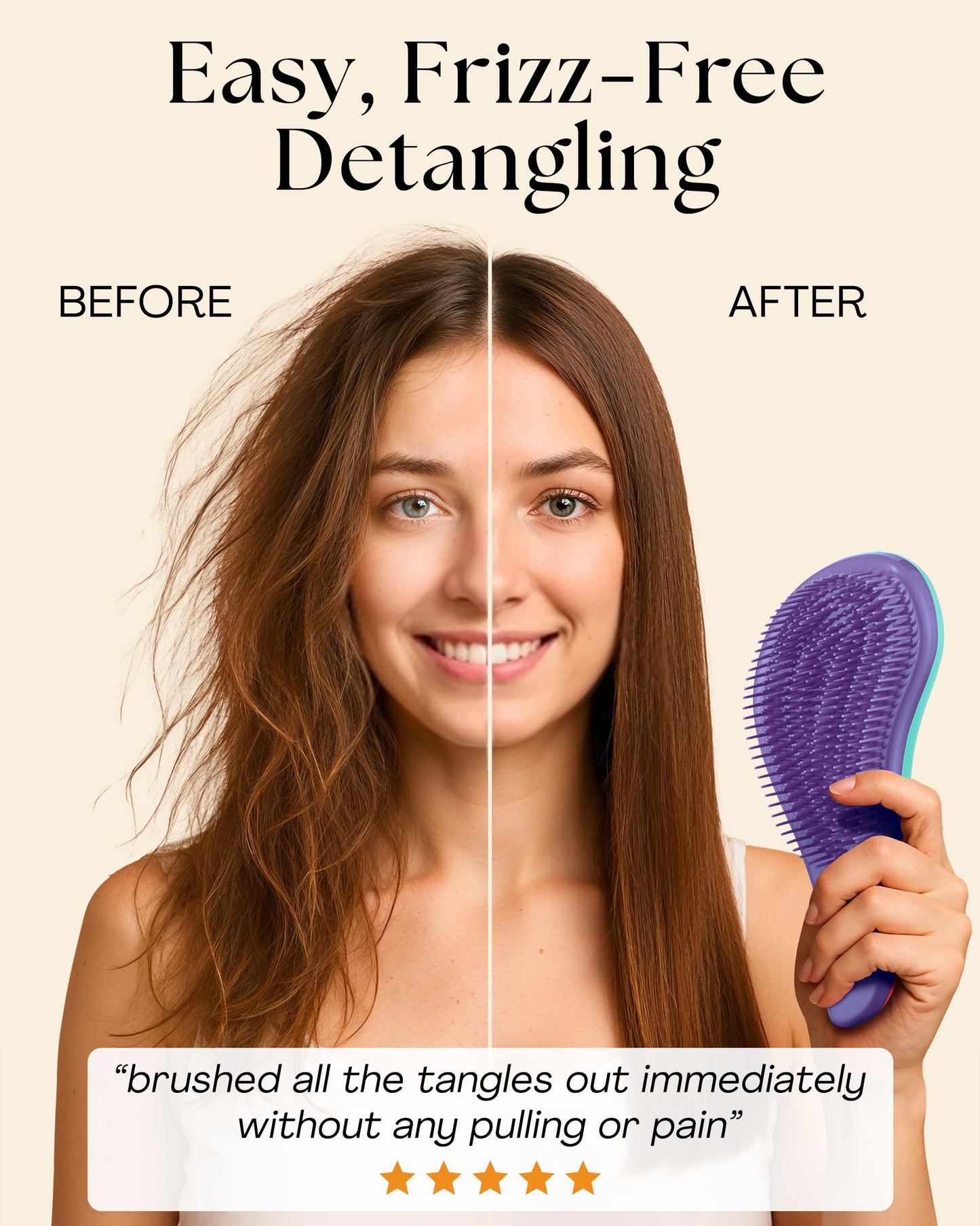 Detangle Hair Brush and Wide Tooth Comb Set Easy to Hold Detangler Hairbrush and Detangling Comb for Women and Kids for Wet or Dry, Fine, Curly, Thick, Afro Hair by Lily England (Ombre)