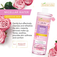 Bielenda Rose Care - Gently But Effectively Cleanses And Refreshes The Skin, Instantly Removes Make Up - Tones, Soothes, Provides Skin Softness And Comfort - Rose Care Micelar Water - 500 ml