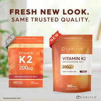 Vitamin K2 MK7 200mcg | High Strength | 180 Vegan Tablets | Menaquinone-MK7 | Suitable for Vegetarians and Vegans | By Carlyle