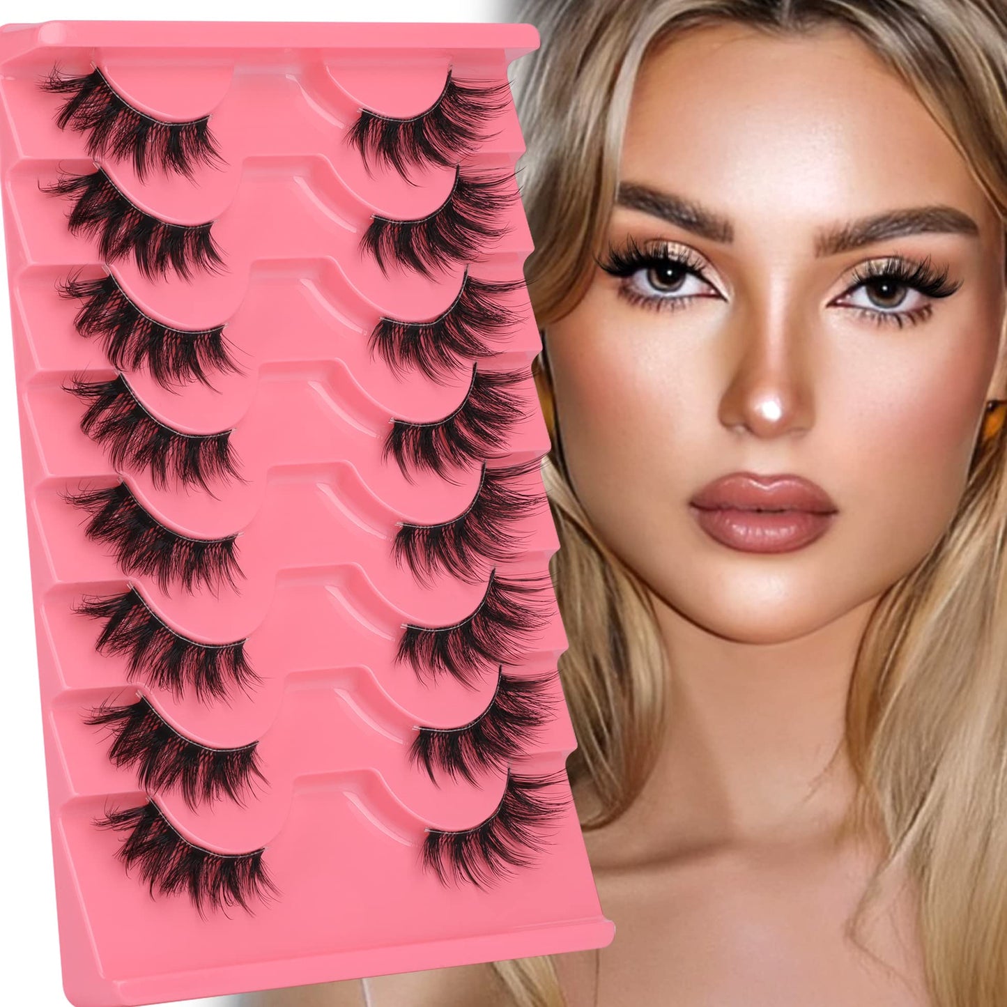 Mavphnee Half Lashes Natural Clear Band Eyelashes 3 4 False Lashes Wispy Fluffy Fox Style Half Eyelashes 8 Pairs Half Fake Eyelashes Pack