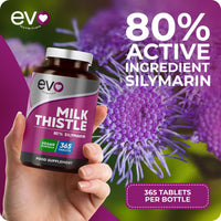 EVO NUTRITION EVO Nutrition Milk Thistle, 80% Silymarin, 365 Vegan Tablets