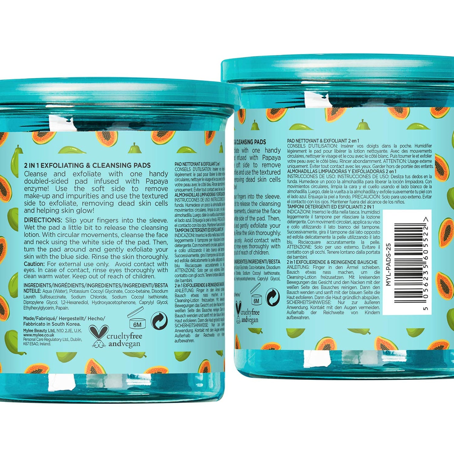 MYLEE Mylee 2 in 1 Exfoliating & Cleansing Pads - Ideal for Travelling - Make-Up Pads - Vegan & Cruelty Free - 25 pads In Jar