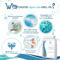 Xspan Labs Antarctic Krill Oil 500mg 60 Capsules - 100% Pure Cold Pressed Superba™ Krill Antarctic Eco Harvested – Reflux Free Source of Omega 3 EPA & DHA Lipids, Phospholipids, Choline and Astaxanthin