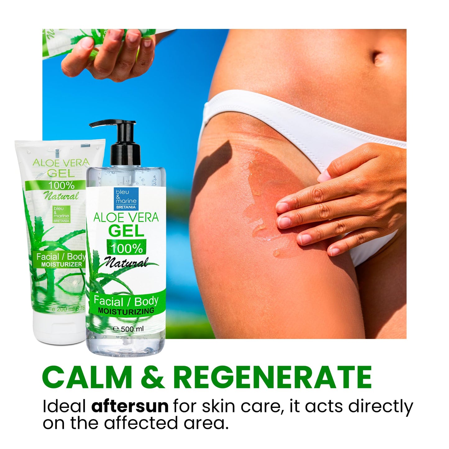 bleu & marine Bretania Pure Aloe Vera Gel 100% Natural 200 ml 7.03 fl oz DIY Cosmetics Face & Body care Moisturiser Hair repair After sun Soothing gel Wax Aftercare Canary Islands
