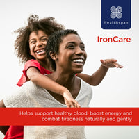 Healthspan IronCare (120 Tablets) | for Healthy Blood, Energy & Immunity | 14mg Iron | Stomach Friendly Complex | Added B Vitamins | Easy-Swallow | Vegan
