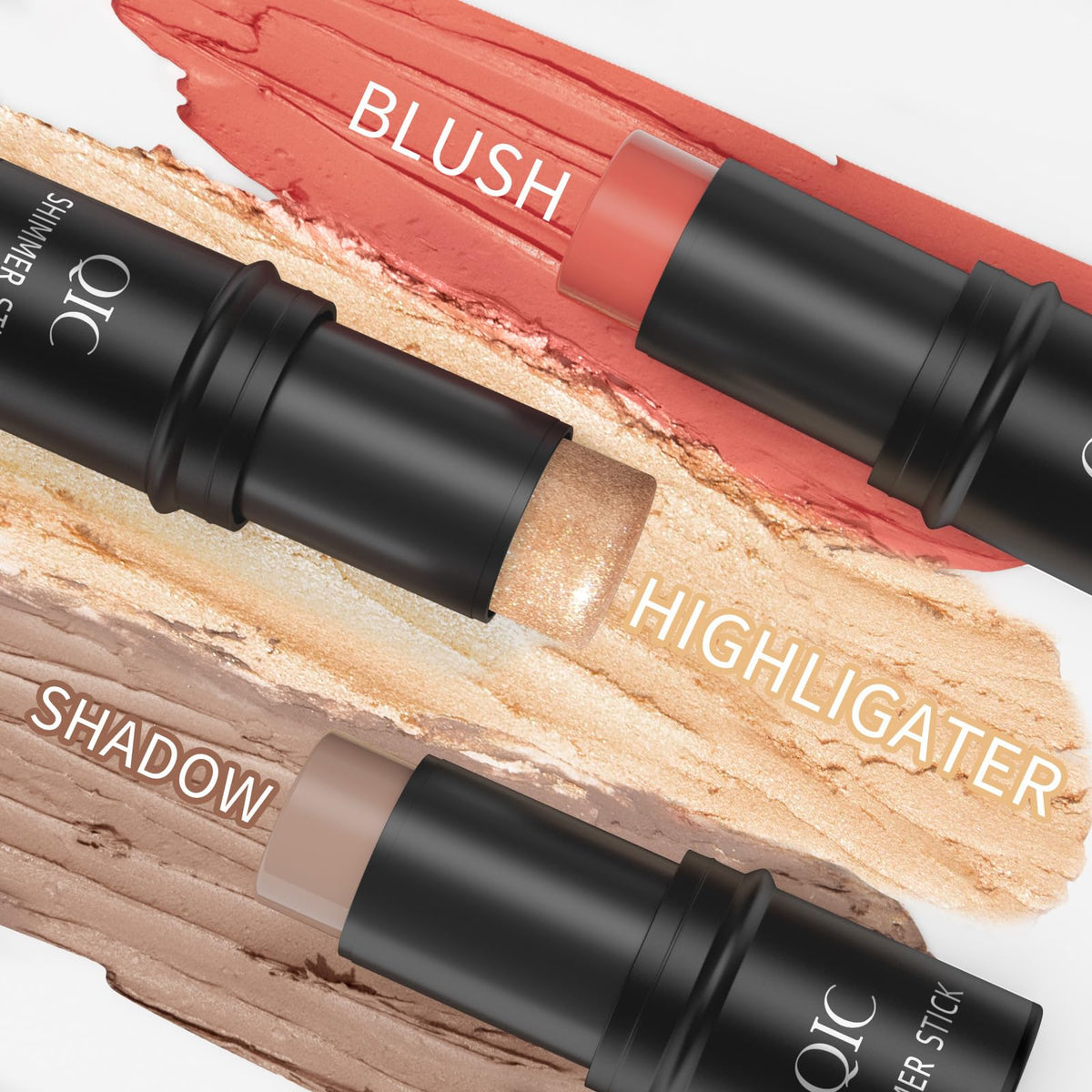 DENESTUP 3Pcs Contour Stick, Bronzer Highlighter and Blush Sticks, Cream Contour Beauty Wand with Brush, Long Lasting & Smooth Natural Face Contouring Illuminator, Professional Makeup Kit for All Skin