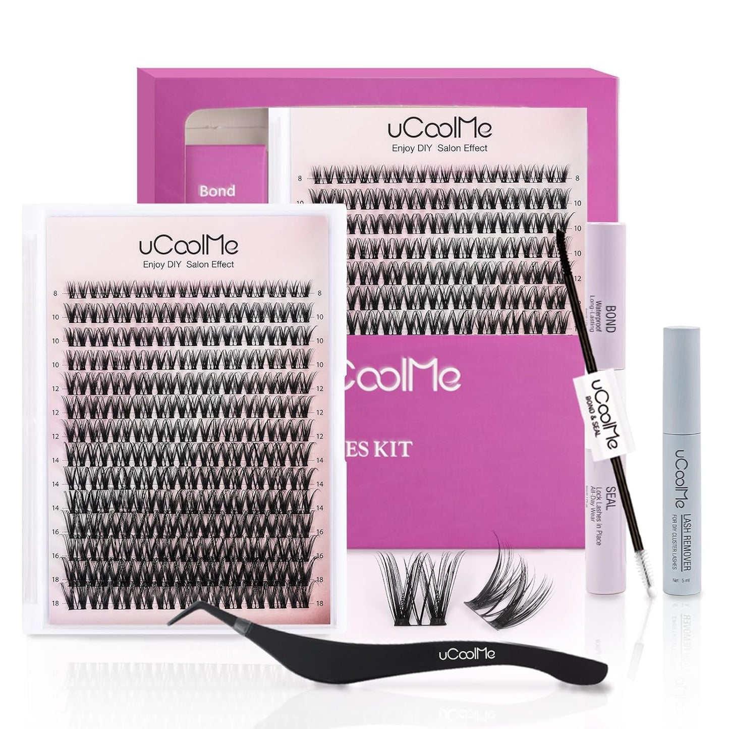 UCOOLME uCoolMe Flora Lash Clusters Kit 8-18mm Hybrid Volume Wispy Eyelash Clusters Kit D Curl - WideSpan 0.05mm Ultra-Thin Black Band