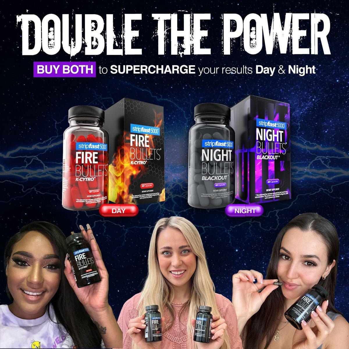 stripfast5000 Weight Management Support + Relaxation Capsules, Stimulant-Free for Women & Men, Night Bullets Blackout
