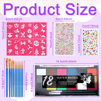 Zefphxs Face Painting Kit, 18 Colors Face Body Paint with 12 Pcs Paint Brushes 30 Stencils and 2 Gem Stickers, Safe & Non-Toxic Washable Face Paints for Children Adults Halloween Christmas Party