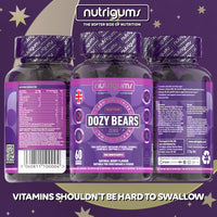 DOZYBEARS® 60 Vegan Gummy Bears. Mixed Berry Flavour with 5-HTP, L-Tryptophan + Vitamins C, B2, B3, B5, B6 B12 with Chamomile and Lemon Balm to Support Rest & Sleep. Adults & Kids 12+ Years