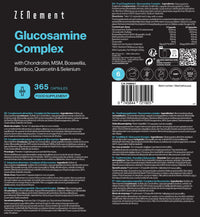 Glucosamine Complex with Chondroitin, MSM, Boswellia, Bamboo, Quercetin & Selenium - 365 Capsules, Capsule Format - No Additives, Non-GMO - Zenement