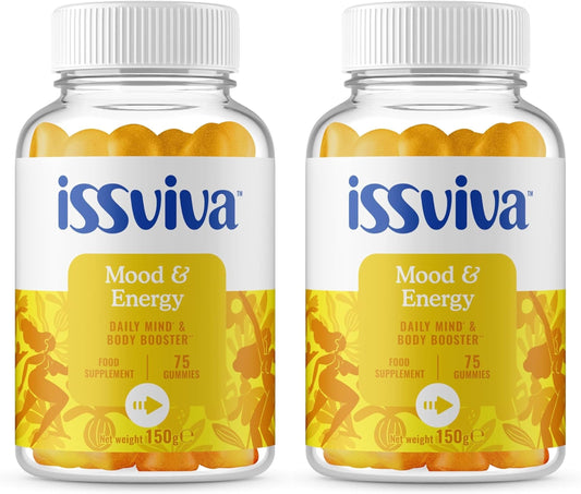 issviva MENOPAUSE Issviva Gummies Mood and Energy Supplements with Vitamins B1, B2, B6, B12, C and Biotin for Women - Orange Flavoured, 150 Gummies - 300g (Twin-Pack)