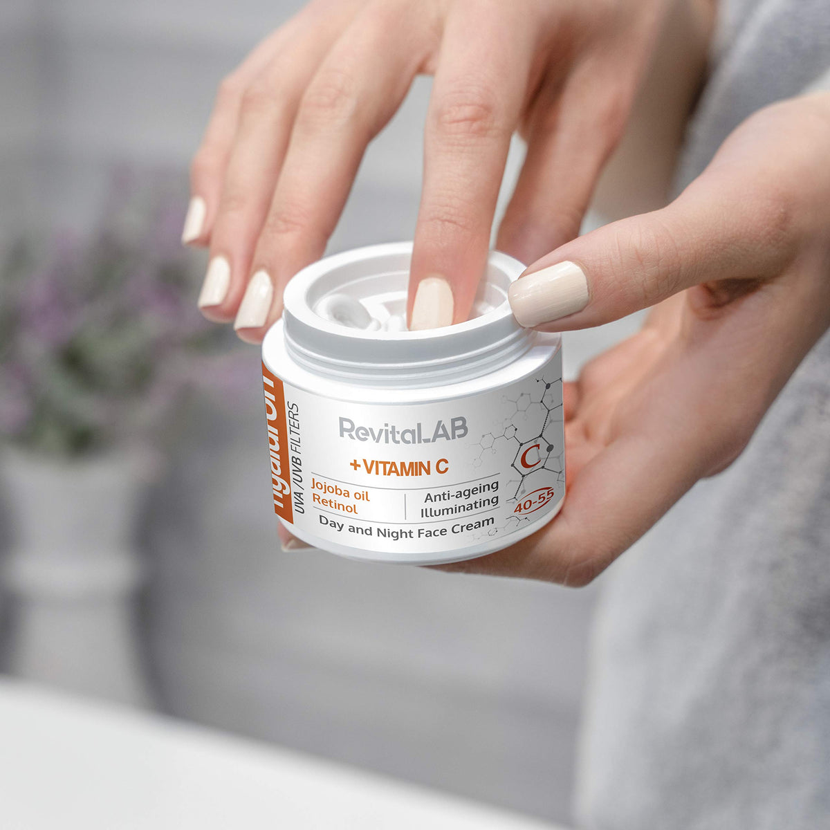 RevitaLAB Hyaluron Anti-Ageing Day and Night Cream, Enriched with Vitamins A, B3, B5, E, C, Jojoba Oil and UV Filters, for Ages 40 – 55, 50 ml
