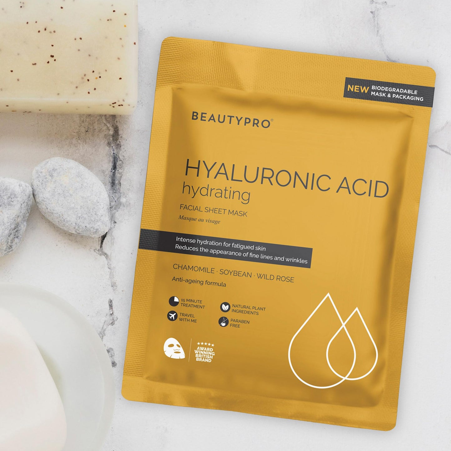 BEAUTYPRO HYALURONIC ACID Hydrating Facial Sheet Mask - 100% Biodegradable | Hydrating Beauty Face Mask | Infused with Hyaluronic Acid | Korean Skin Care | Multi-Award Winnin