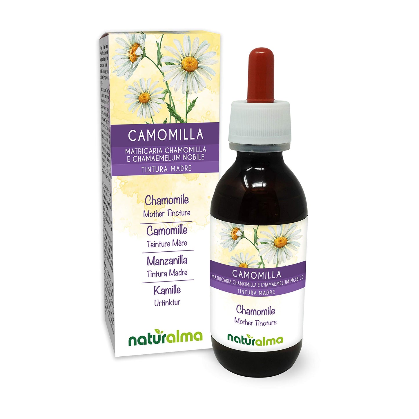 German and Roman Chamomile (Matricaria chamomilla and Chamaemelum nobile) Flower Heads Alcohol-Free Mother Tincture Naturalma | Liquid Extract Drops 120 ml | Food Supplement | Vegan