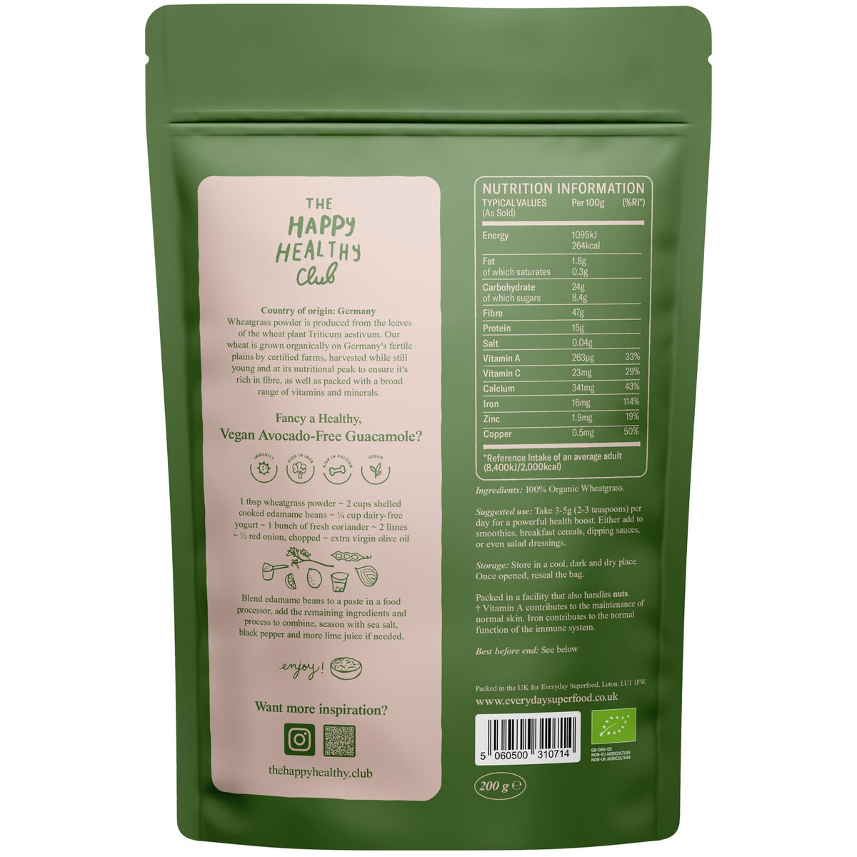 Everyday Superfood Organic Wheatgrass Powder 50g | Premium New Zealand Grown Wheat Grass | Green Juice Powder