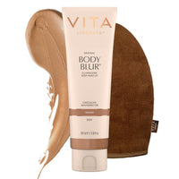 VITA LIBERATA Body Blur Medium 100ml & Mitt Bundle, Leg & Body Makeup, Wash Off Instant Tan, Streak Free Application Blending Mitt, Water resistant, Disguise Imperfections, Flawless Finish