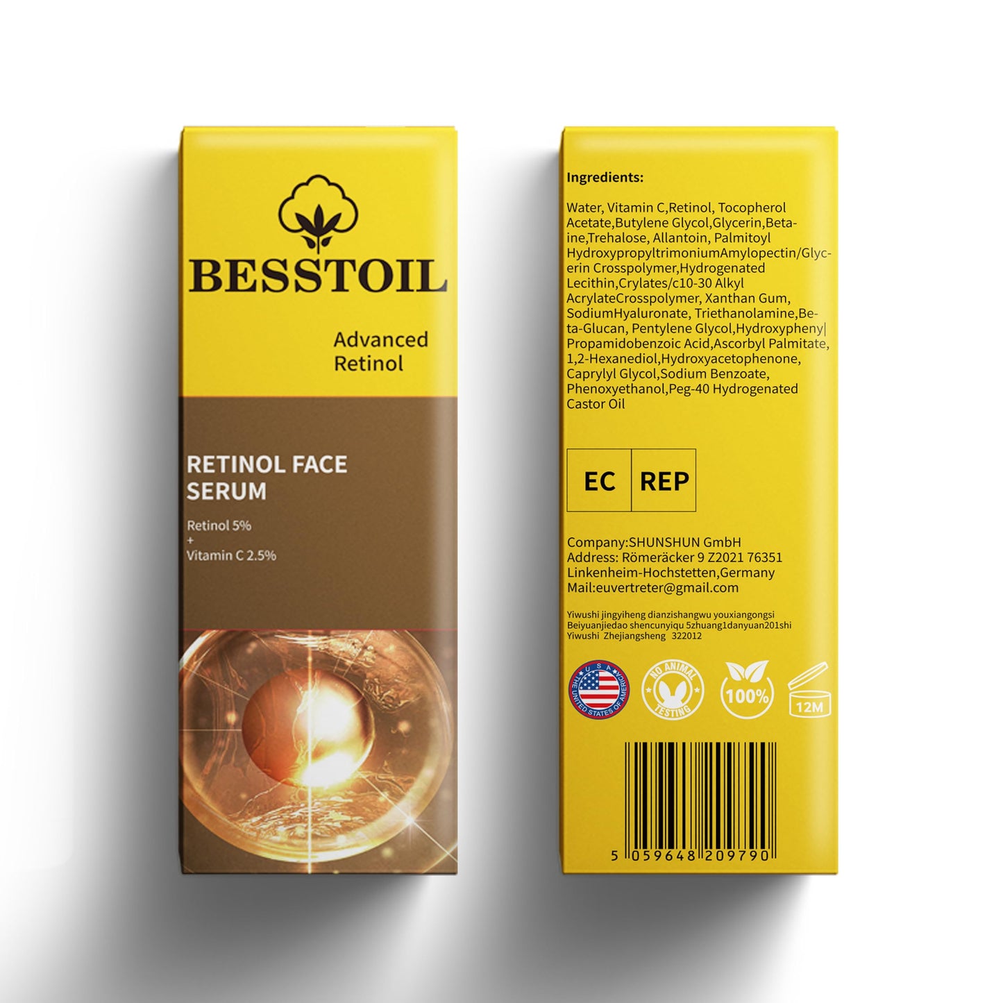 Besstoil Retinol Serum for Face,High Strength Anti-aging Serum with 5% Retinol & 2.5% Vitamin C Outstanding Synthetic Effect to Reduce Wrinkle and Dark Circle (30ml)