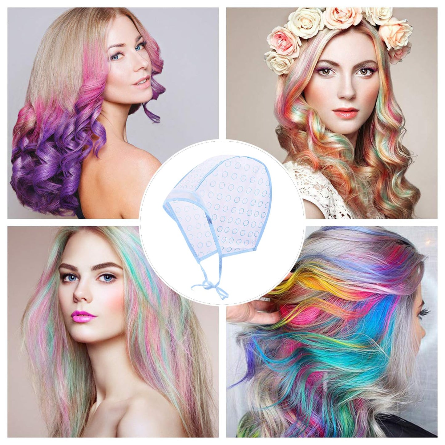 Generic Hair Coloring Highlighting Cap, 4 Hair Disposable Tipping Frosting Cap with 4 Hook and Hair Coloring Brush for Dyeing Hair Salon Home Use