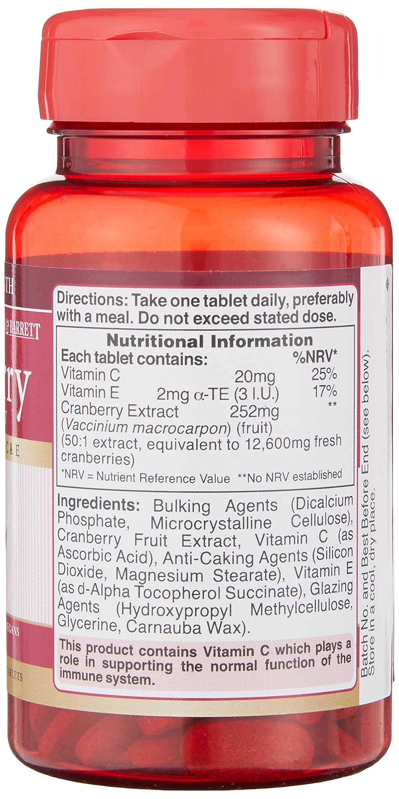 Holland & Barrett Cranberry Concentrate 50 Tablets with Vitamin C&E