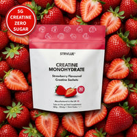 STRVLUE Lab Tested Creatine Monohydrate Powder | Strawberry Flavour | 30 Travel Sachets | Ultra‑Fine Micronised | Zero Sugar | Supports Muscle Growth, Strength, Recovery & Performance, Cognition,for Men&Women