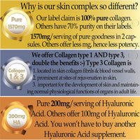 Marine Collagen Type 1&3 1000mg, Hyaluronic Acid 200mg/serving; Vitamin C, Zinc, Copper for Immune System; E, B2, Iodine. Hydrolyzed Peptides Supplement. Skin, Hair, Nails & Bones Support. 1 Bottle.
