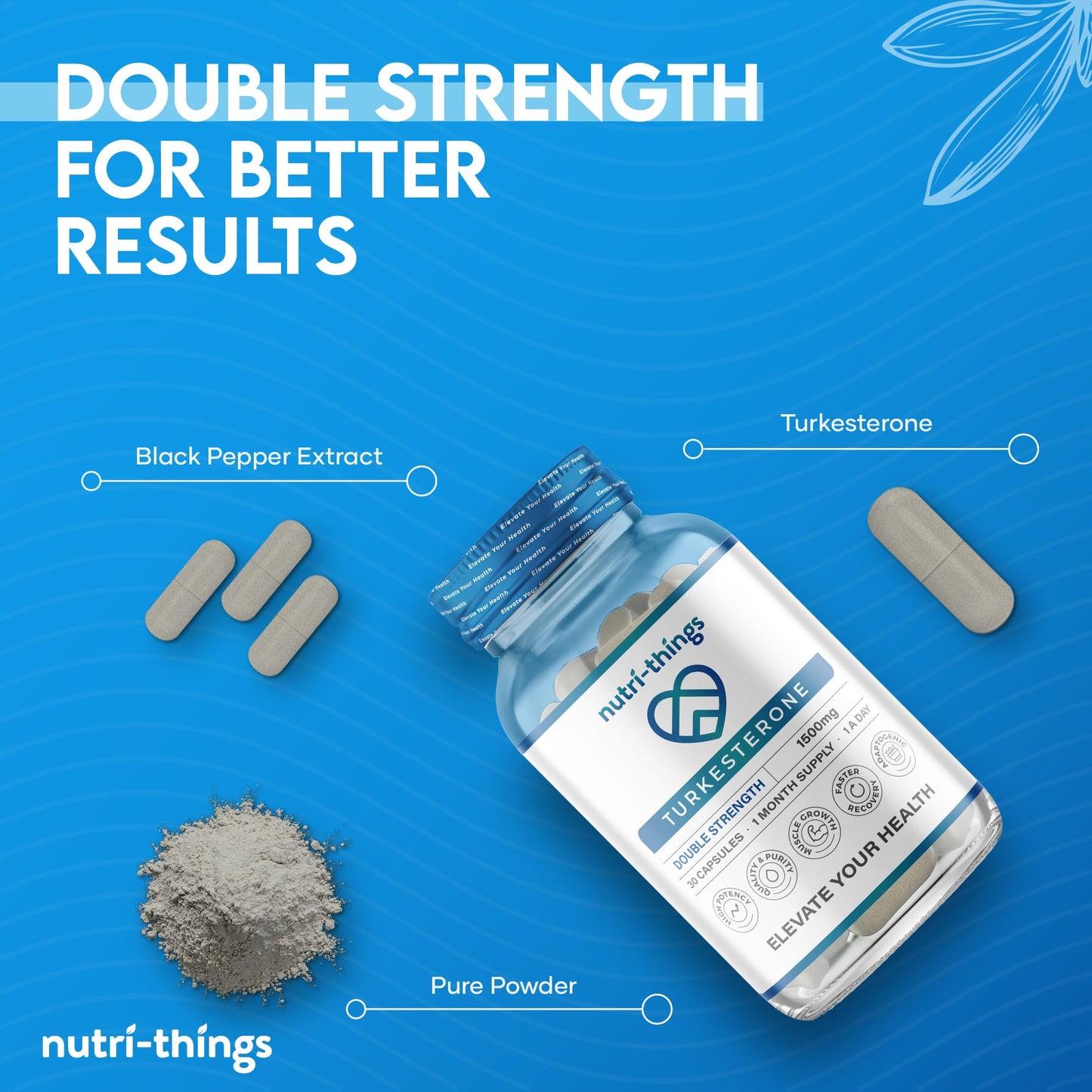 Nutri-things Turkesterone Capsules - 1500mg Turkesterone - Muscle Growth and Recovery Support - Adaptogenic Properties - One Month Supply - Non-GMO, Gluten-Free - 30 Capsules