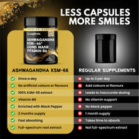 supplmnt. Ashwagandha KSM-66, Lions Mane & Vitamin B6 Capsules - High Strength 2000mg KSM-66 Ashwaghandha Root Extract & Lions Mane Mushroom with Vitamin B6 2-120 Vegan Capsules with Black Pepper - 2 Months