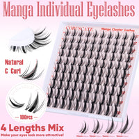 CORUSCATE Cluster Lashes Manga Individual Eyelashes Natural Look Lashes Individual Cluster Anime Spiky Eyelash Clusters 10-16mm DIY Wet Look Lash Extension Japanese Style Manhua Lashes Wispy