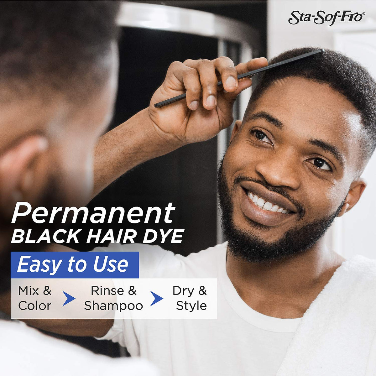 Sta-Sof-Fro Sta Sof Fro Permanent Black Hair Dye for Men - Cream Formula, Jet Black Hair Color