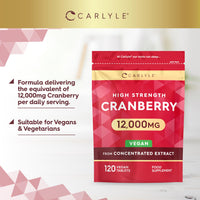 Cranberry Tablets 12,000mg | Supplements for Women | 120 Pills | Vegan | by Carlyle