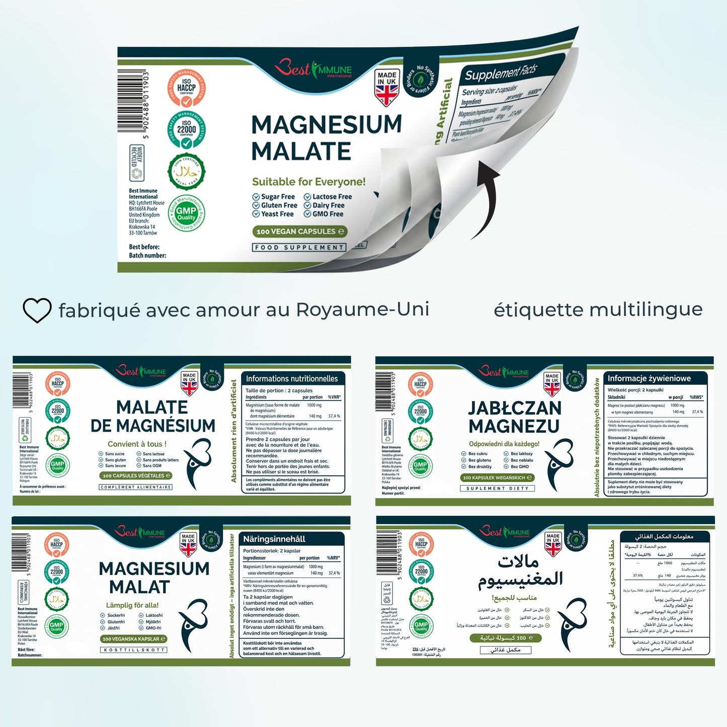 Best Immune International Best Immune, Magnesium Malate 500mg – High Strength Supplement for Absorption and Energy Support – 100 Vegan Capsules