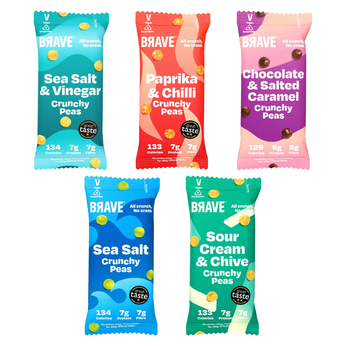 BRAVE Crunchy Peas: Sour Cream and Chive - Delicious Healthy Snacks - Vegan - High in Plant Protein & Fibre - Low Calorie - Plant-Based - No Sugar - Box of 12 Packs (35g Each)