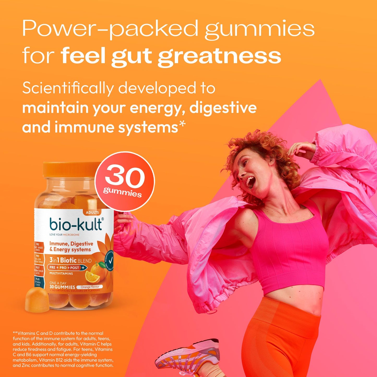 Bio-Kult 3in1 Gut Health Gummies for Adults | 2B CFU + Multivitamins | Orange Flavour | 30 Probiotic Gummies