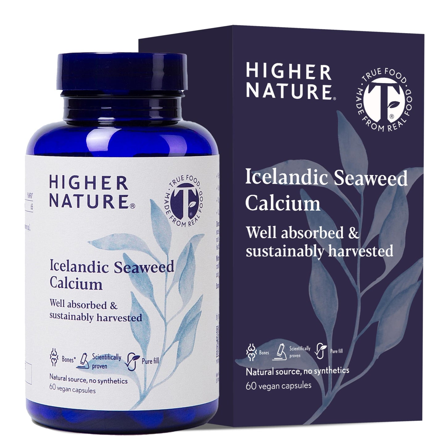 HIGHER NATURE Higher Nature - Icelandic Seaweed Calcium - True Food® - 260mg Natural Source - Clinically Proven Calcium Supplement - Supports Bones, Teeth & Digestive Enzyme Function - Dairy Free - 60 Capsules
