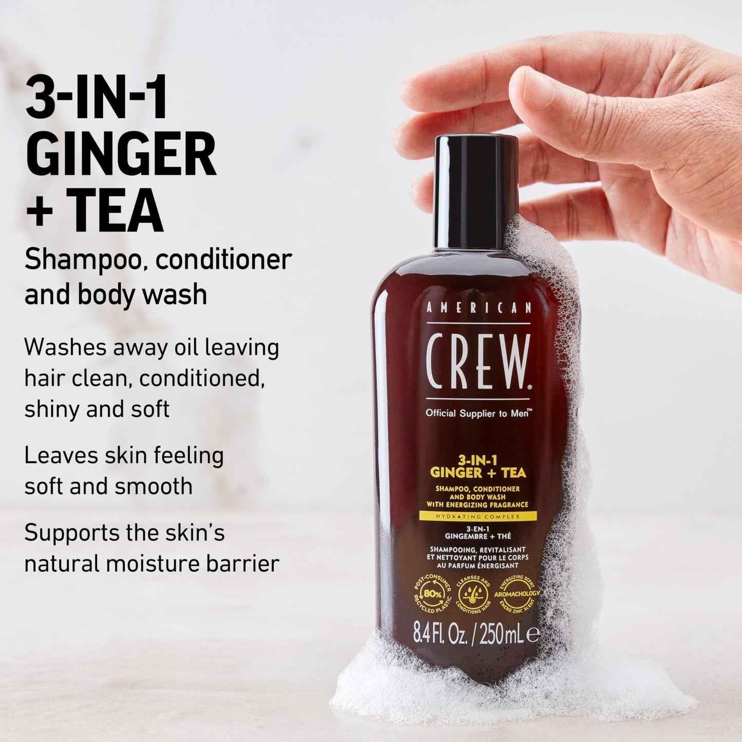 American Crew 3-in-1 Shampoo, Conditioner and Body Wash Ginger and Tea, 250 ml