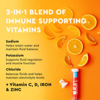 O.R.S Immune Hydration Tablets - Orange, 1 Tube | Winter Wellness Electrolytes with Vitamins, Iron & Zinc for Immunity Support | Salts for Electrolyte Replacement | Vegan, Gluten-Free & Low Calorie