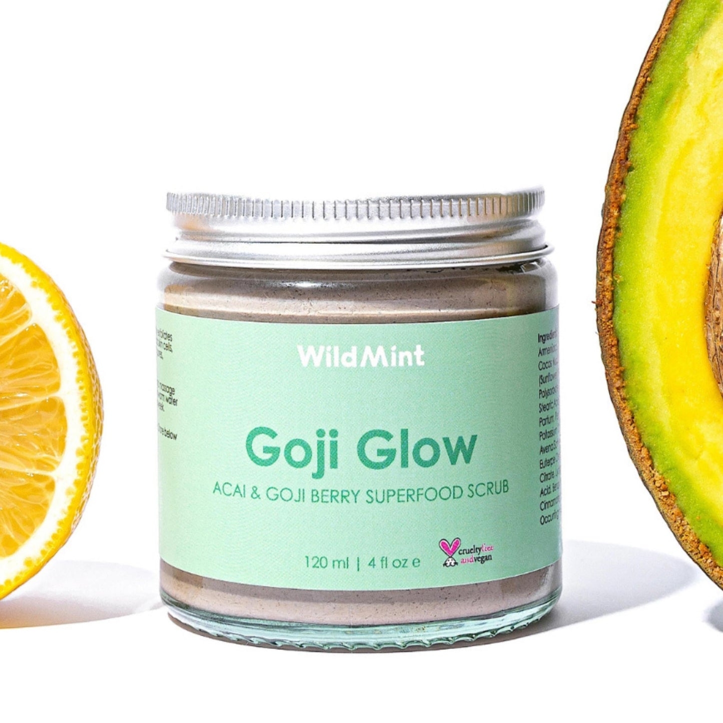 WildMint Goji Glow Natural Scrub | Exfoliating & Renewing Body & Face Scrub for Dry Skin | Gently Removes Dead Skin | Helps Acne & Hyperpigmentation | UK Made Vegan & Cruelty-Free Skincare | 120ml