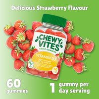 CHEWY VITES Chewy Vites Adult High Strength Vitamin D3, 60 Vitamin D Gummies, 25 micrograms 1000 IU, 2 Months Supply, Vegan, Real Fruit Juice, Strawberry Flavour
