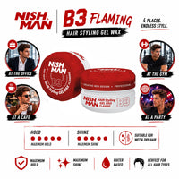 nishman NISHMAN Aqua Gel Wax for Men B3 - Flaming 150g - Mango Scent - Natural Shine Look - Ultra High Strong Hold - Long-Lasting Control and Definition