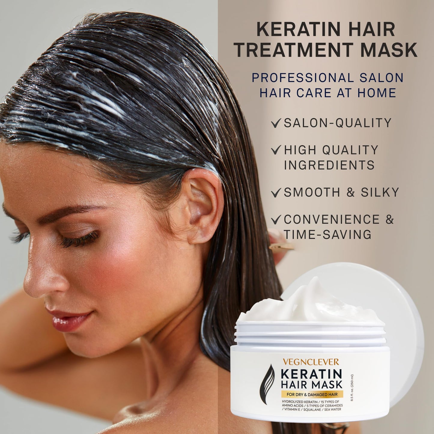 Vegnclever Keratin Hair Mask: Keratin Hair Treatment Mask, Deep Conditioning Hair Mask Treatment, Hair Deep Conditioner Mask for Damaged Dry Hair, Keratin Hair Mask for Fine, Curly and Straight Hair