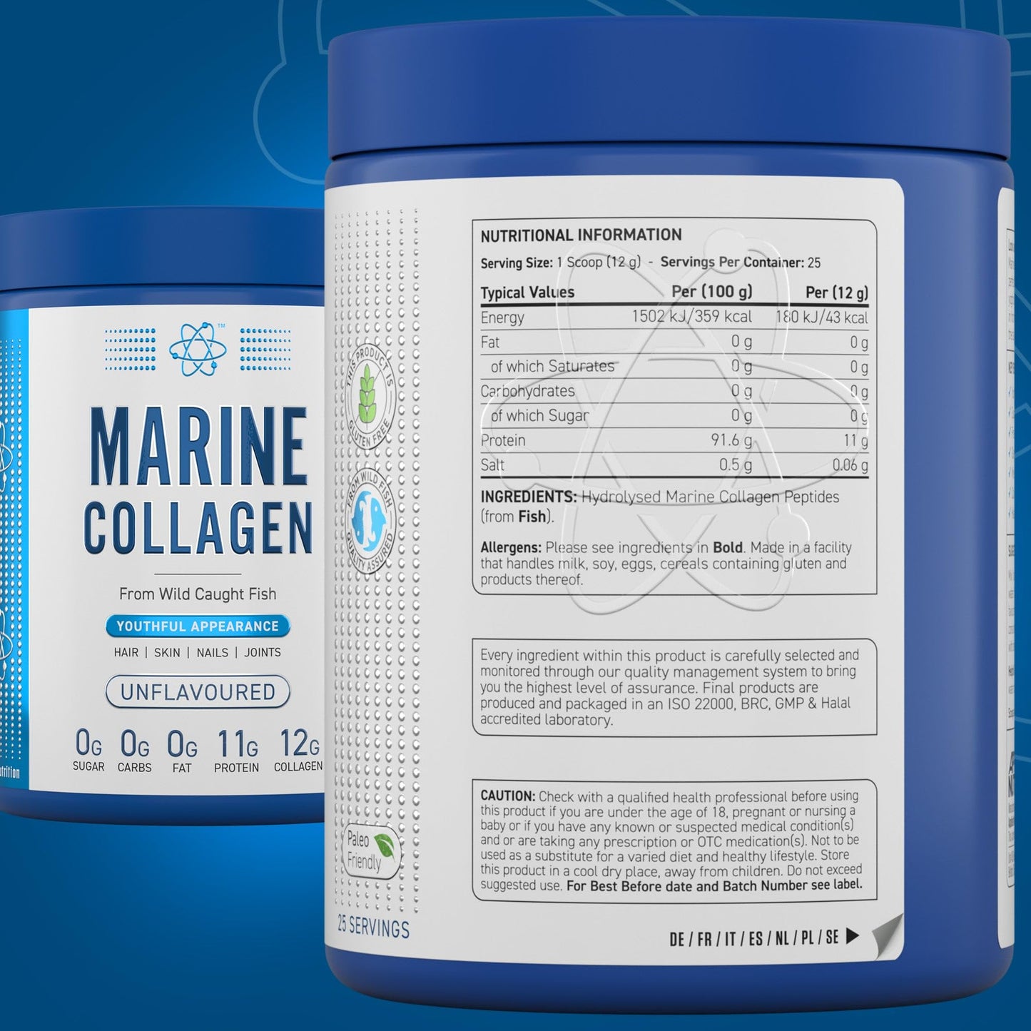 Applied Nutrition Marine Collagen Powder - Hydrolysed Collagen Protein, Healthy Skin, Hair, Nails (Unflavoured) (300g - 25 Servings)
